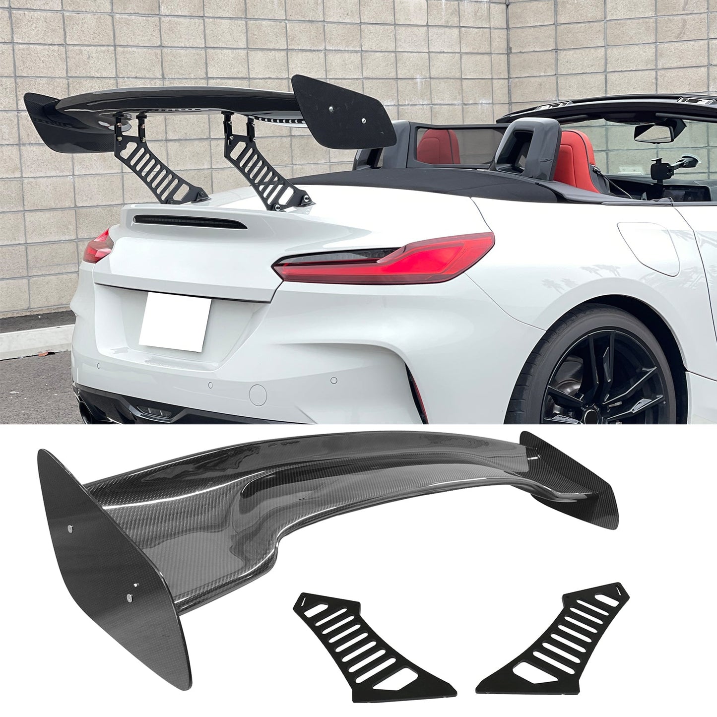 57'' 12" Height Drag Trunk Spoiler V2 Side Plates V3 Legs Carbon Fiber