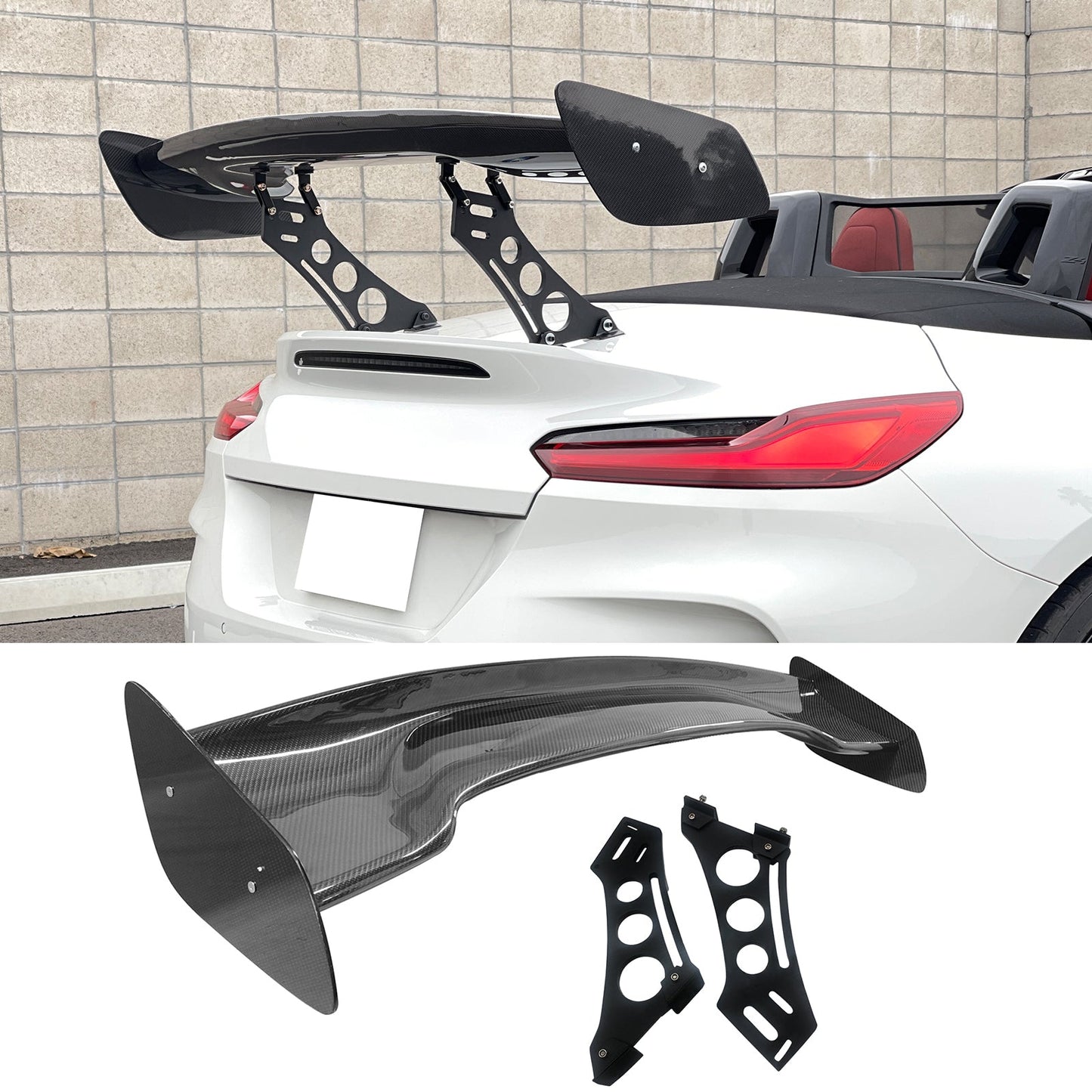 57'' 12" Height Drag Trunk Spoiler V2 Side Plates V5 Legs Carbon Fiber