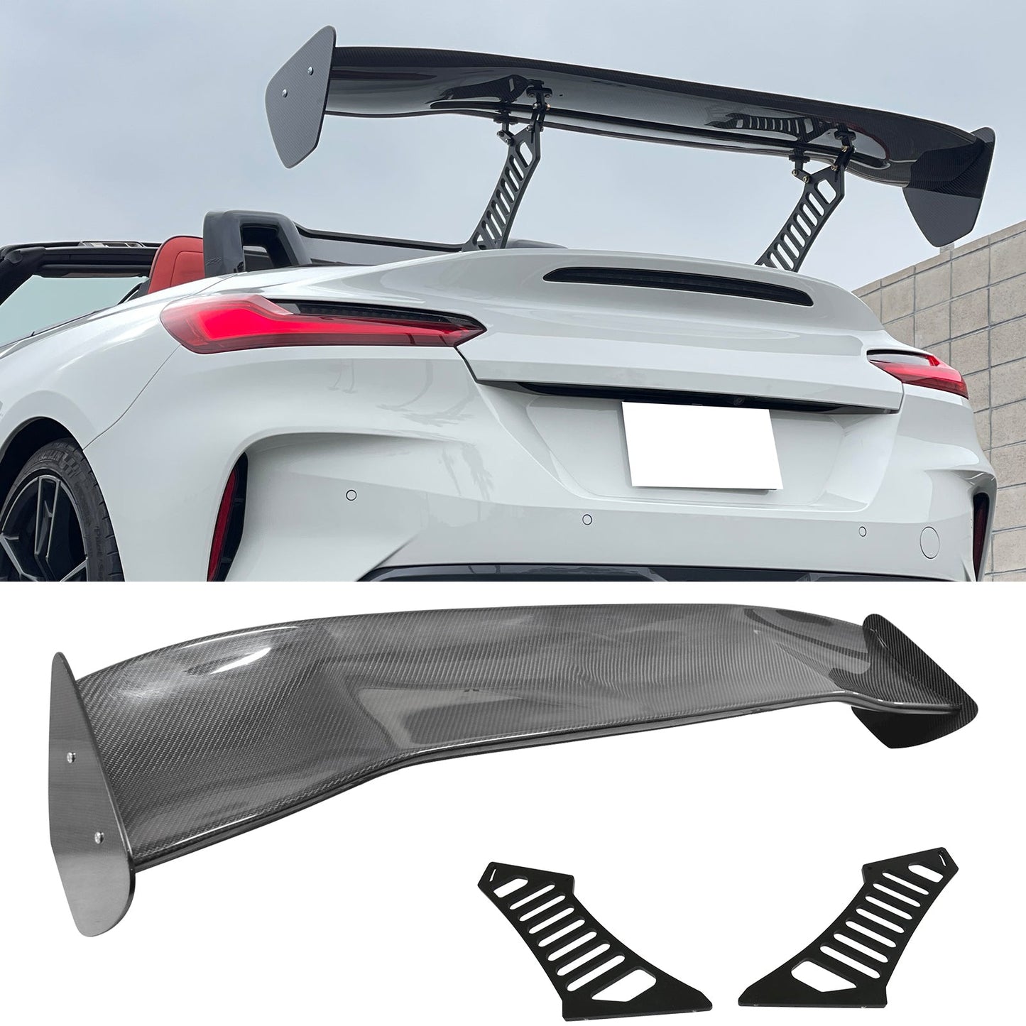 56"Inch GT Style Trunk Spoiler V3 Side Plates V3 Legs 3D Carbon Fiber
