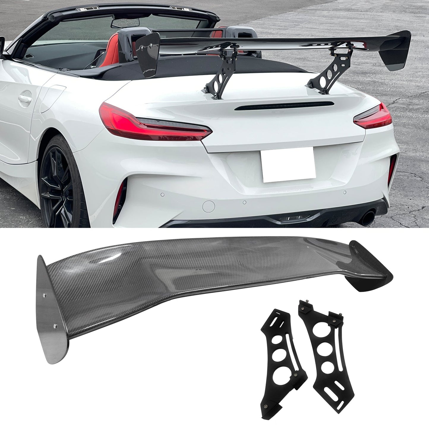 56"Inch GT Style Trunk Spoiler V3 Side Plates V5 Legs 3D Carbon Fiber