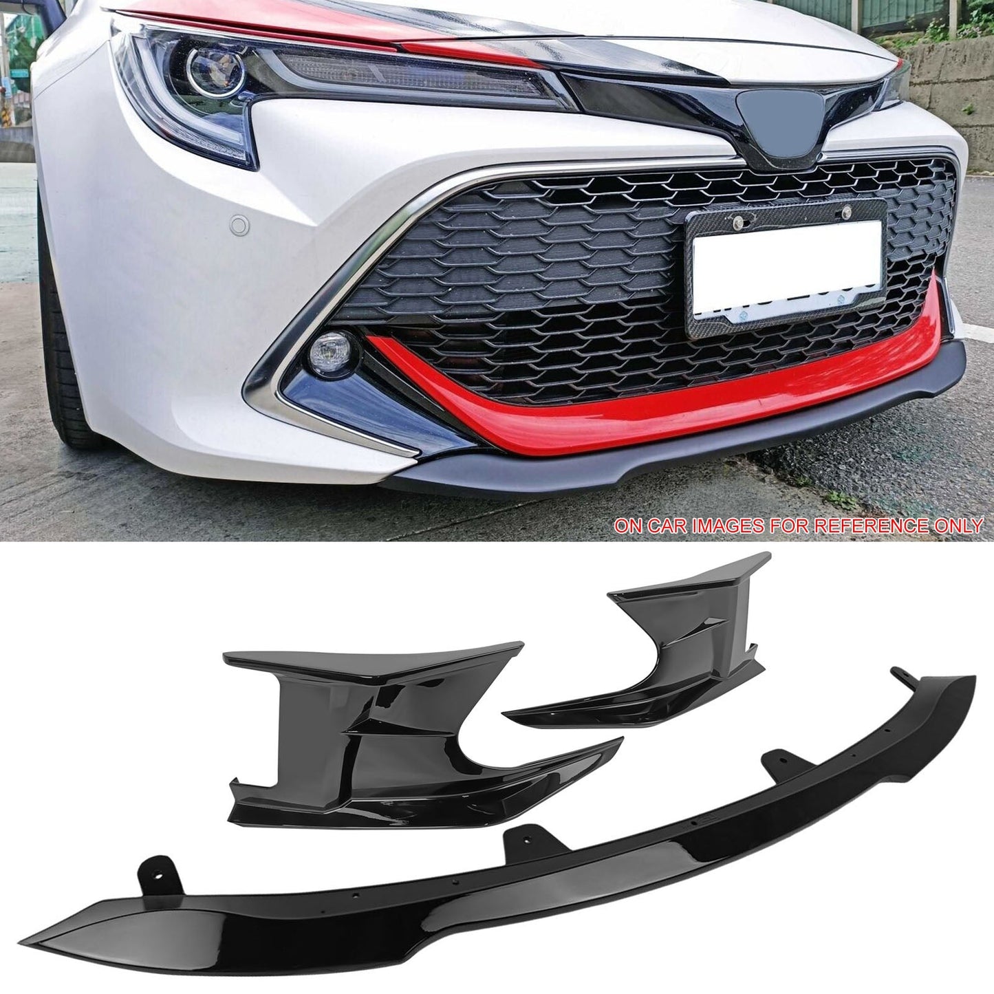 2019-2021 Toyota Corolla Gloss Black Front Bumper Lip + Side Canards