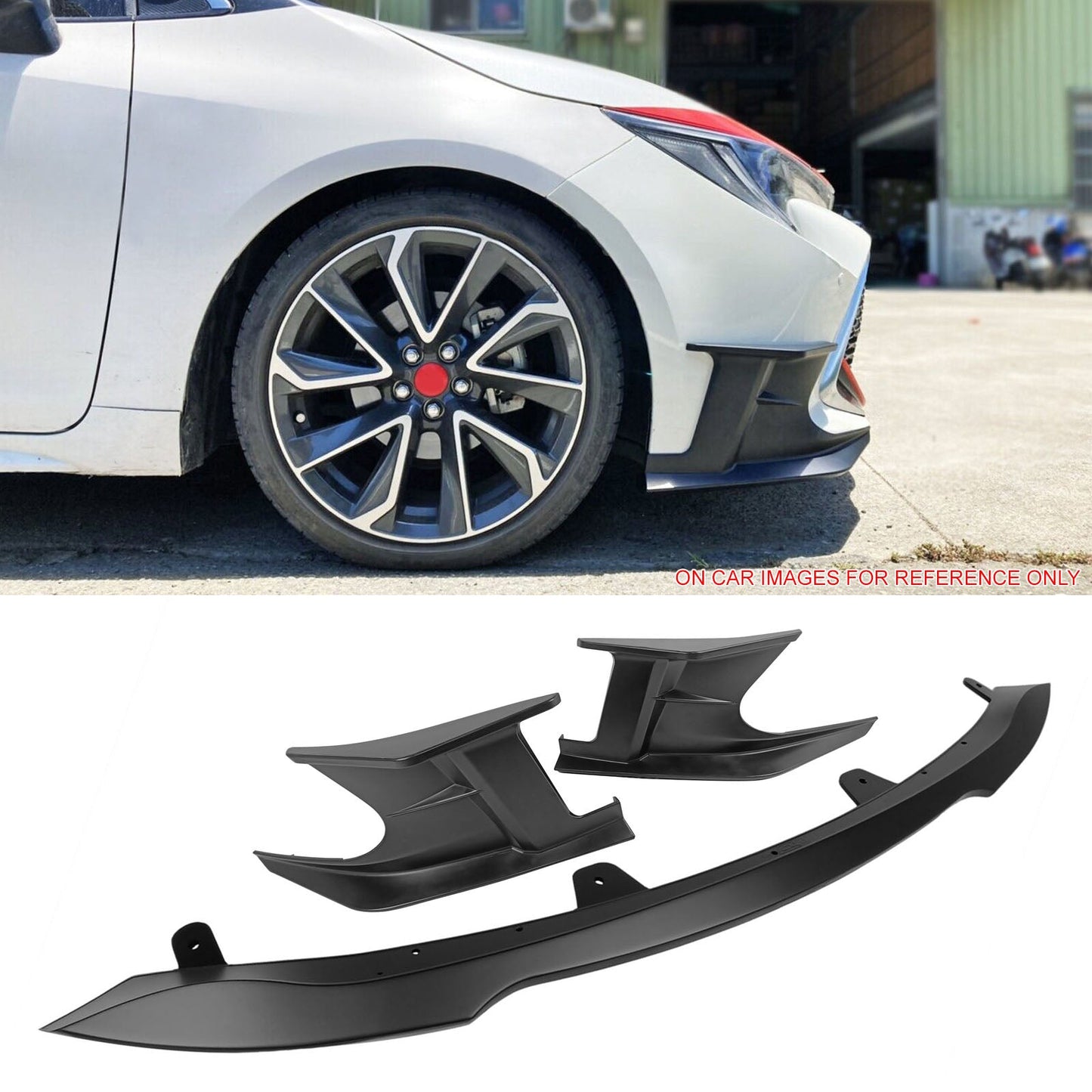2019-2021 Toyota Corolla Matte Black Front Bumper Lip + Side Canards