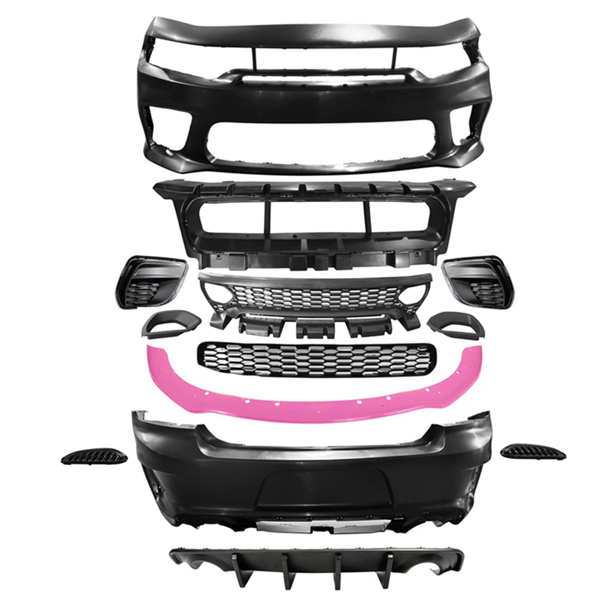 2015-2023 Dodge Charger Rear & Front Bumper + Pink Lip Diffuser PP