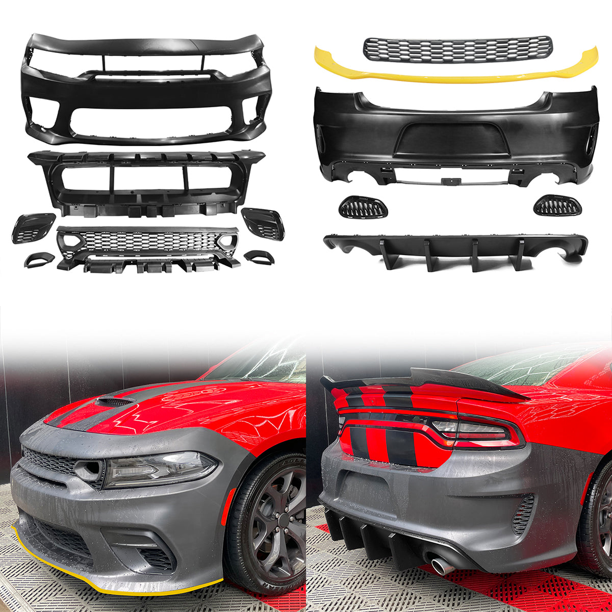 2015-2023 Dodge Charger Rear &  Front Bumper Yellow Lip Diffuser