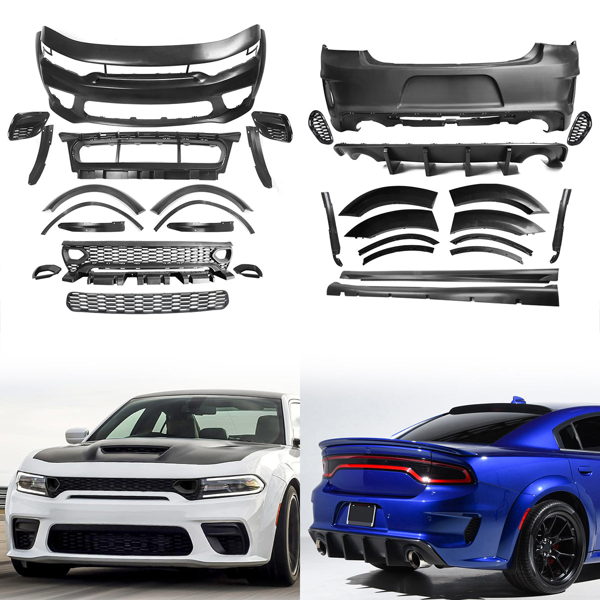 2015-2023 Dodge Charger IKON Matte Black Front Rear Bumper Covers PP