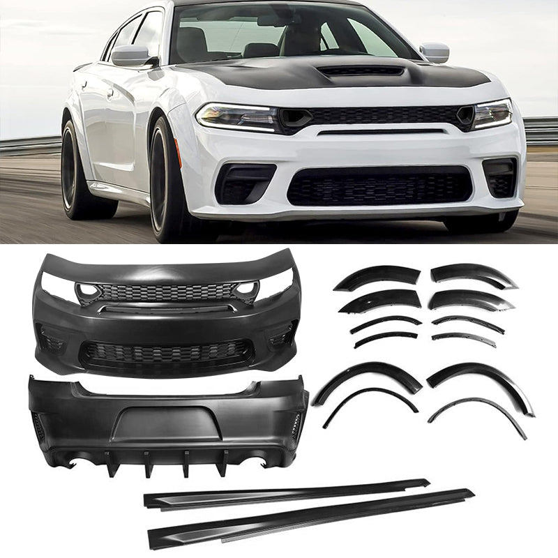 2015-2023 Dodge Charger IKON Matte Black Front Rear Bumper Covers PP