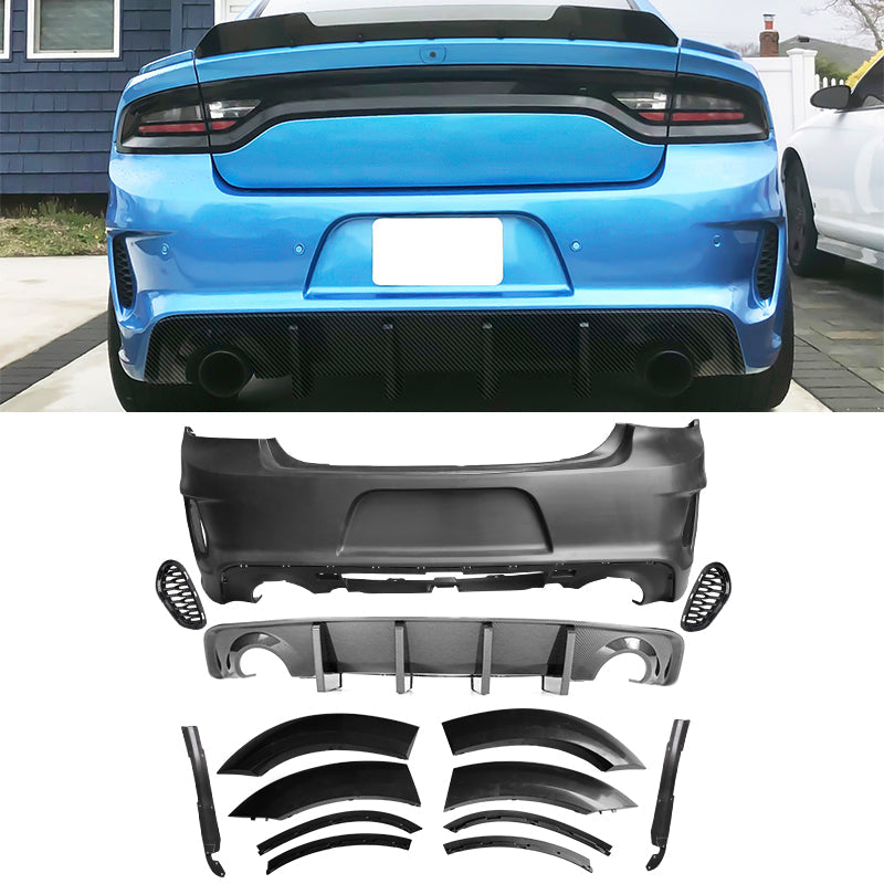 2015-2023 Dodge Charger Widebody Rear Bumper Covers W/ SRT Grilles ABS
