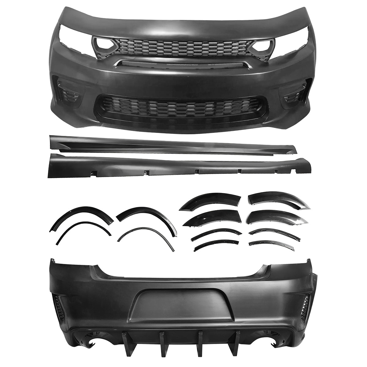 2015-2023 Dodge Charger IKON Gloss Black Front Rear Bumper Covers PP