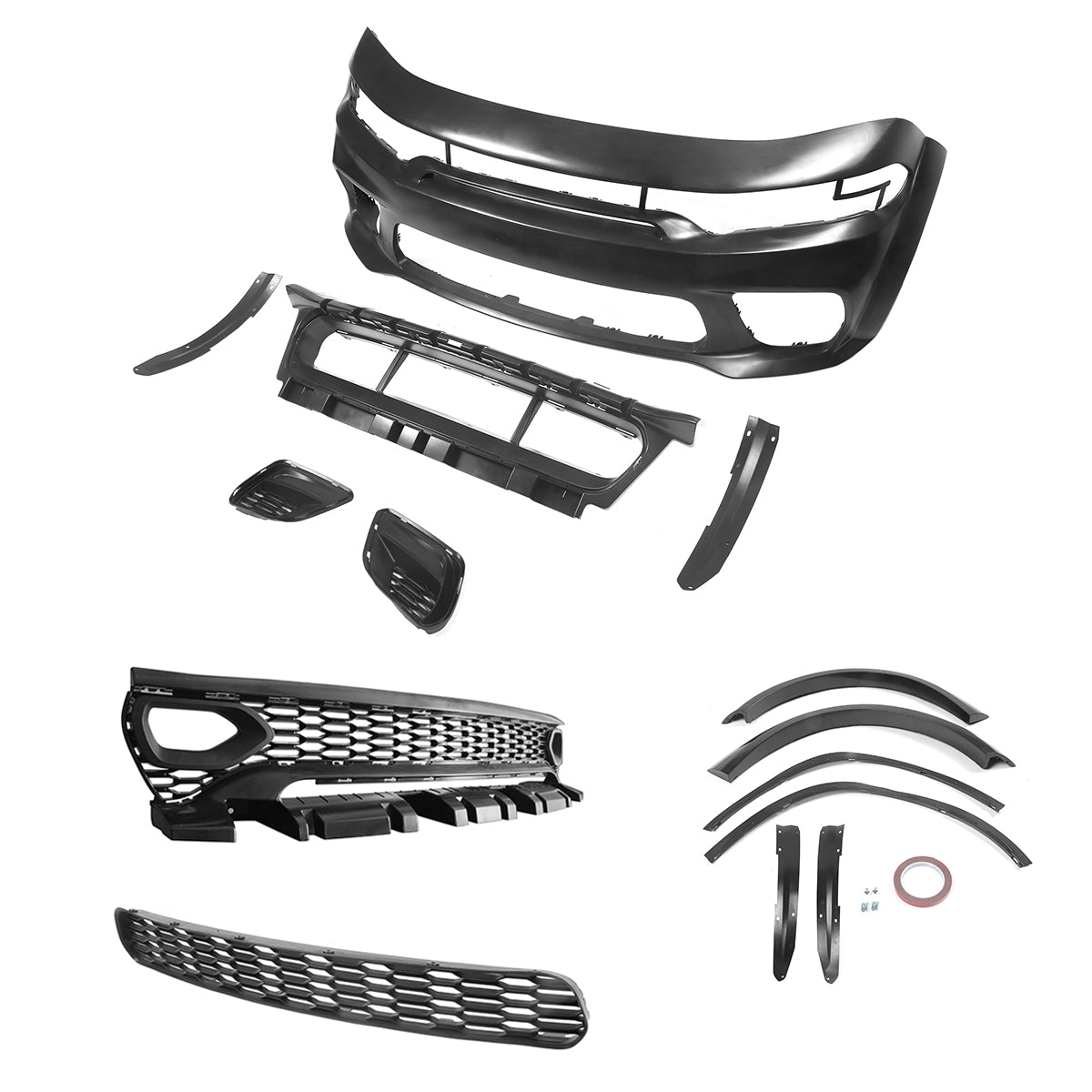 2015-2023 Dodge Charger IKON Gloss Black Front Rear Bumper Covers PP