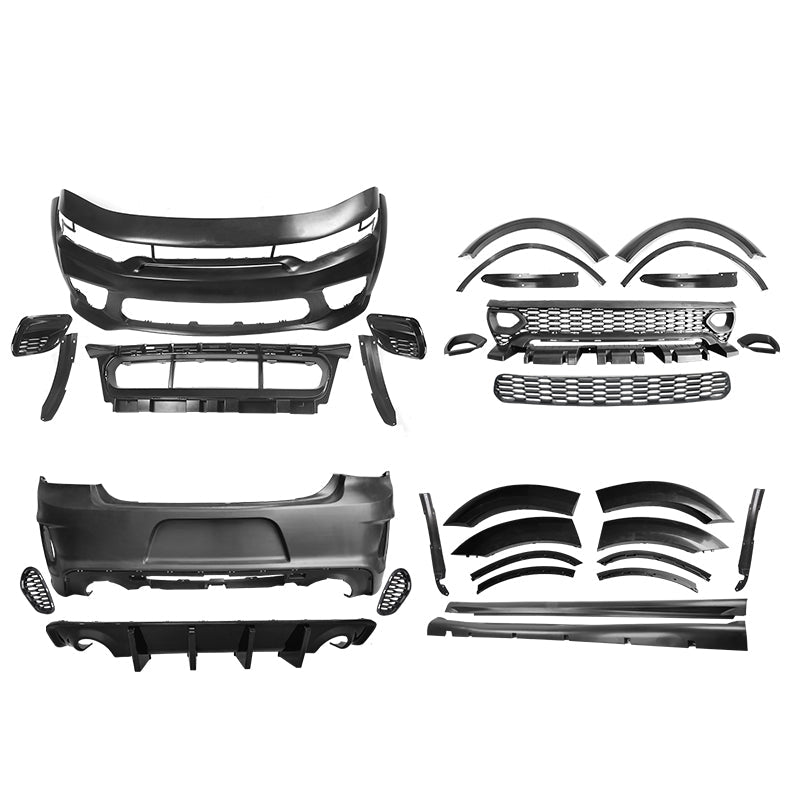 2015-2023 Dodge Charger IKON Gloss Black Front Rear Bumper Covers PP