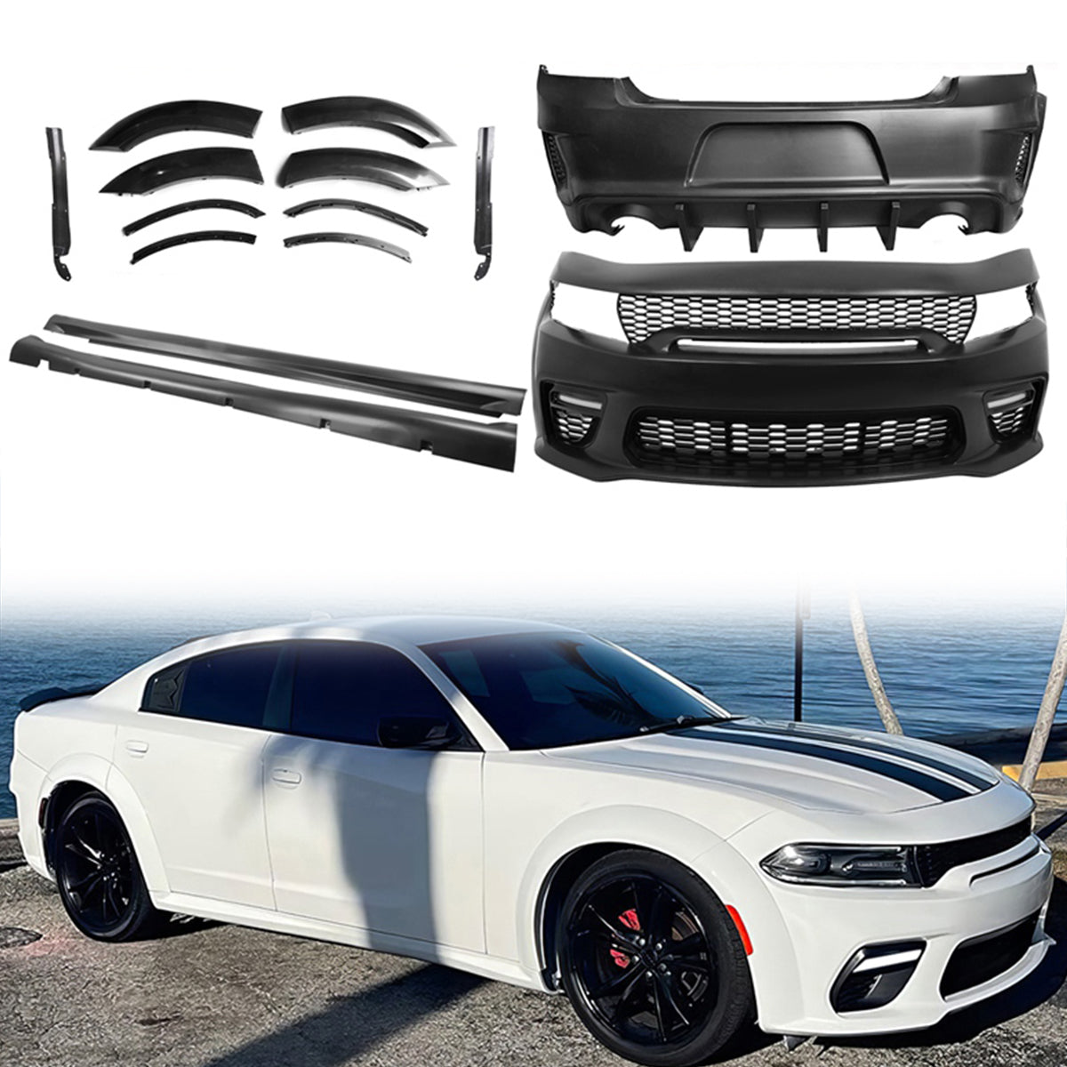2015-2023 Dodge Charger IKON Matte Black Rear Bumper Cover Diffuer PP