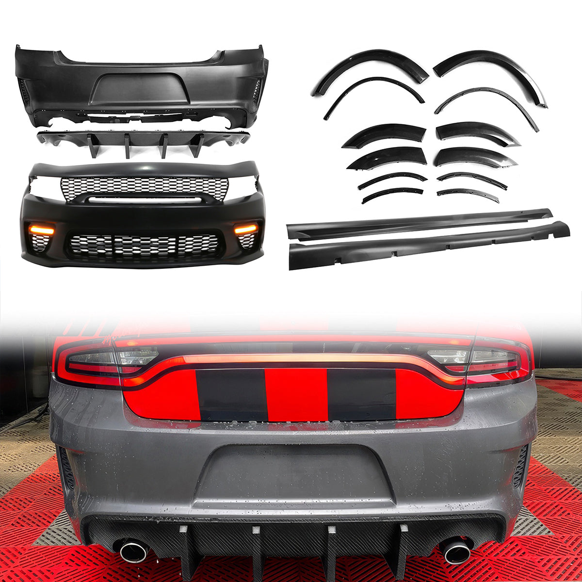 2015-2023 Dodge Charger Widebody Whole Bumper Kits Diffuser LED PP