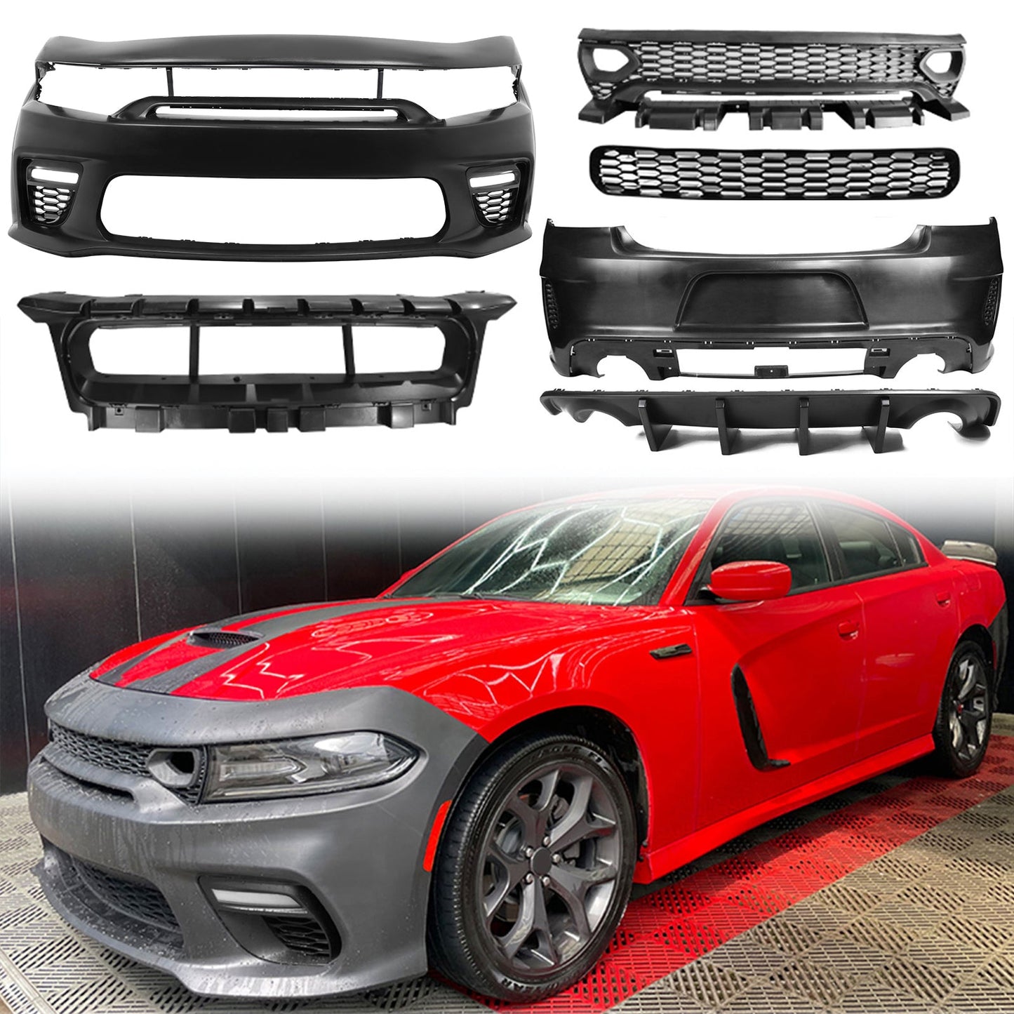 2015-2023 Dodge Charger Widebody SRT Unpainted Front Rear LED Bumpers