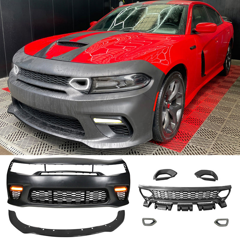 2015-2023 Dodge Charger Widebody LED Bumper Cover Matte Black Lip PP