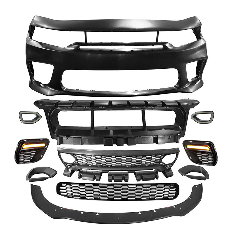 2015-2023 Dodge Charger Widebody LED Bumper Cover Matte Black Lip PP