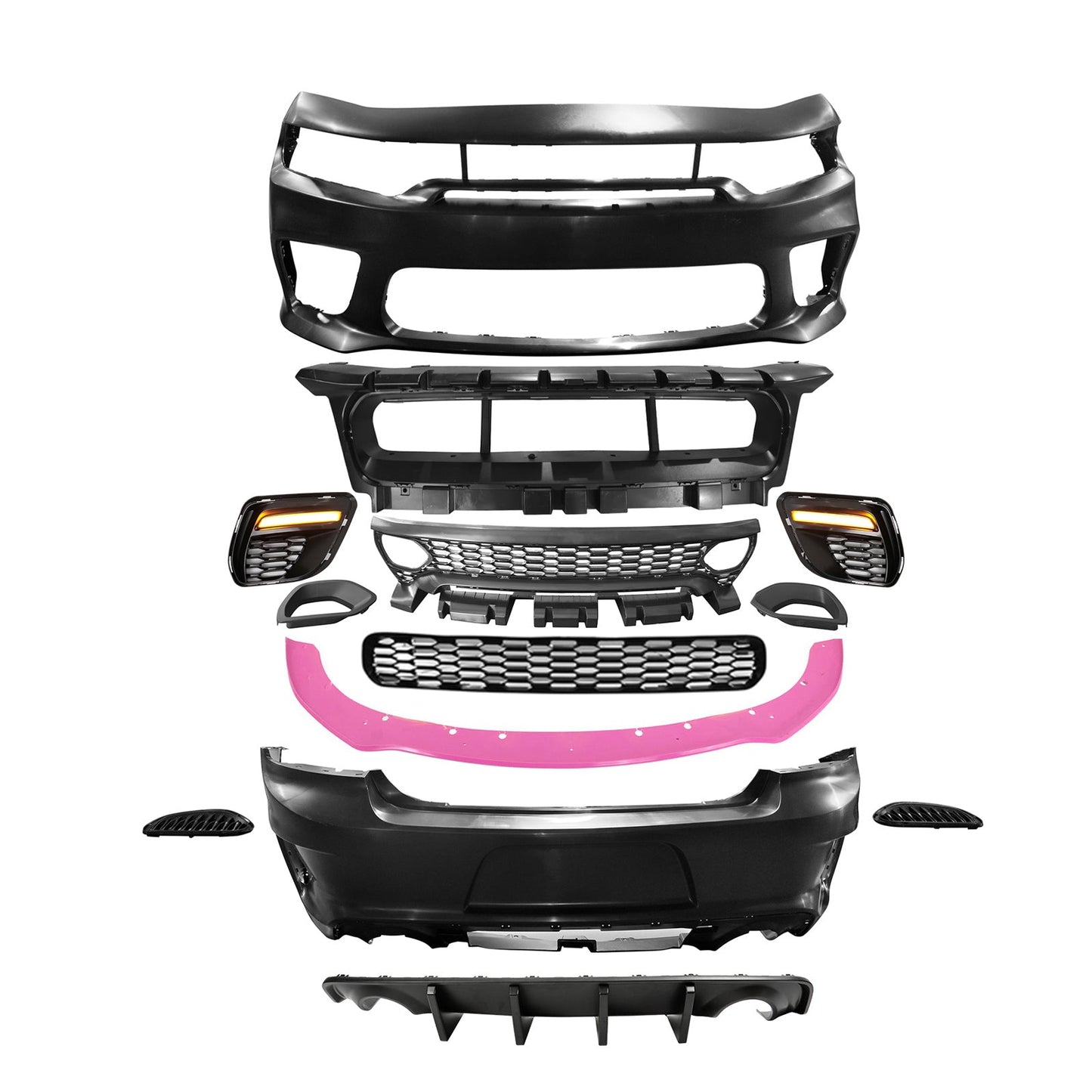 2015-2023 Dodge Charger Widebody SRT Rear Front Bumper Pink Lip PP LED