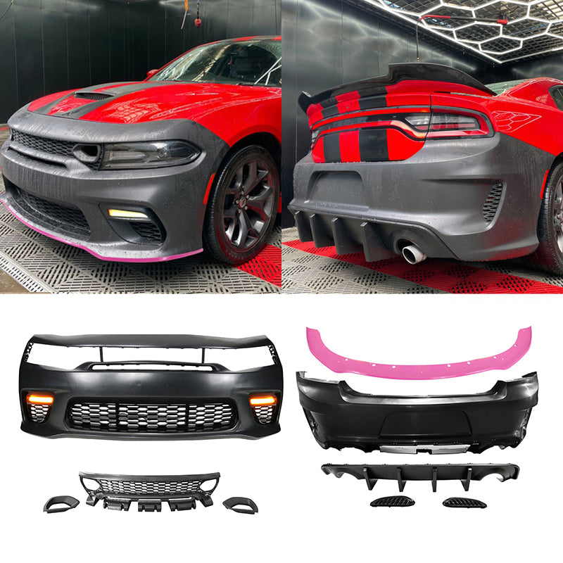2015-2023 Dodge Charger Widebody SRT Rear Front Bumper Pink Lip PP LED