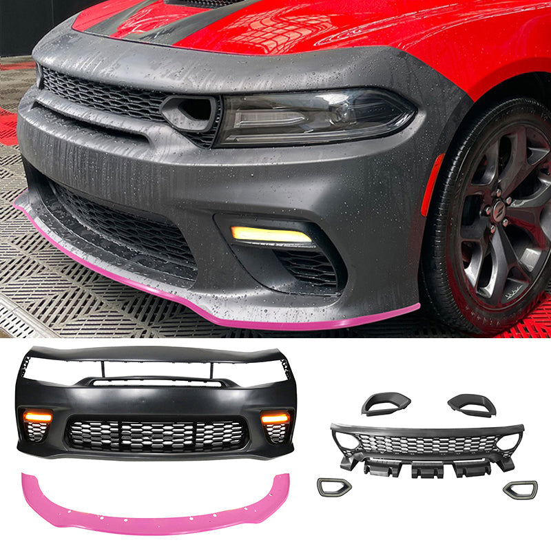 2015-2023 Dodge Charger Widebody SRT Rear Front Bumper Pink Lip PP LED
