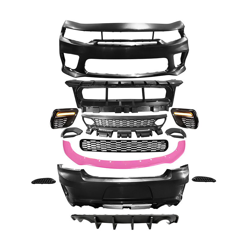 2015-2023 Dodge Charger Widebody SRT Rear Front Bumper Pink Lip PP LED