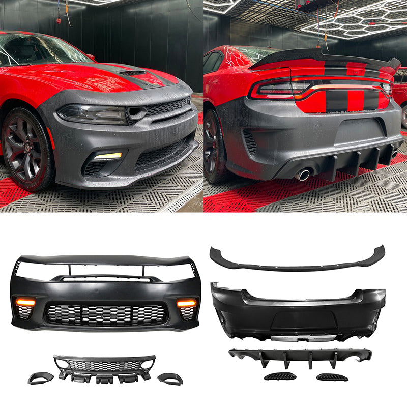 2015-2023 Dodge Charger Widebody SRT LED Front Bumper Matte Black Lip