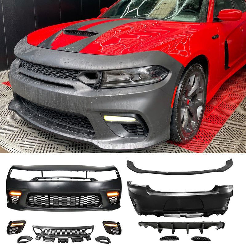 2015-2023 Dodge Charger Widebody SRT LED Front Bumper Matte Black Lip