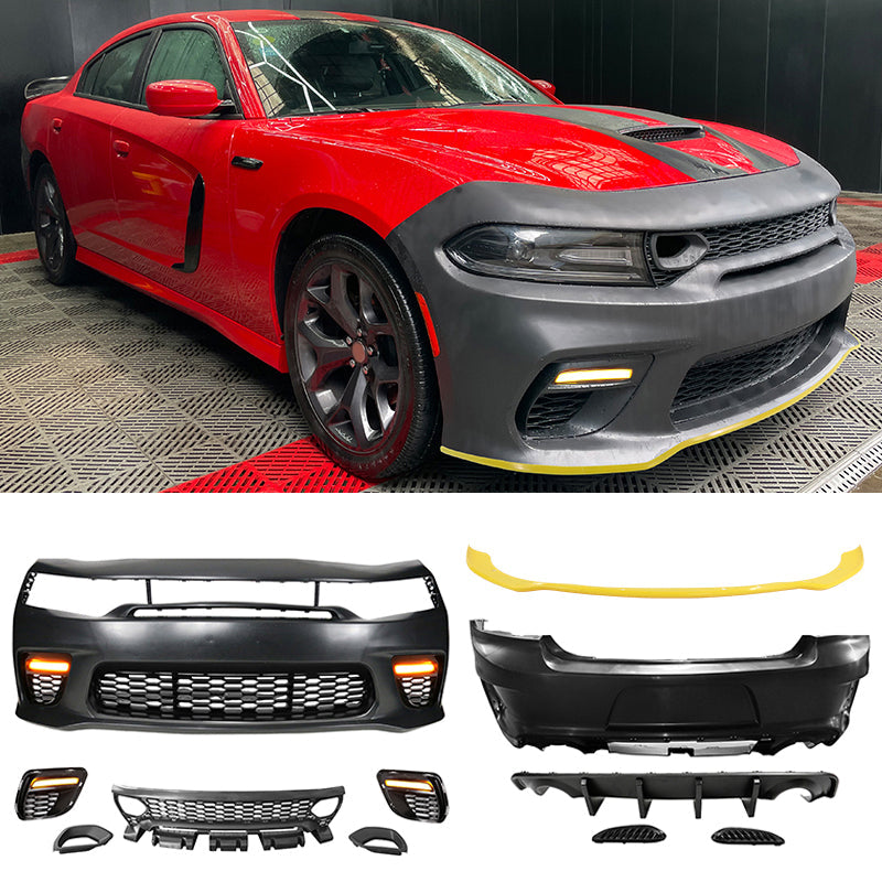2015-2023 Dodge Charger Widebody SRT Front Bumper Yellow Lip PP LED