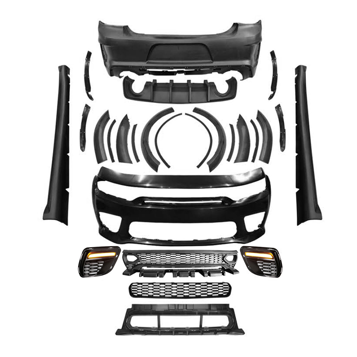 2015-2023 Charger IKON Matte Black Front Rear Bumper Covers LED PP