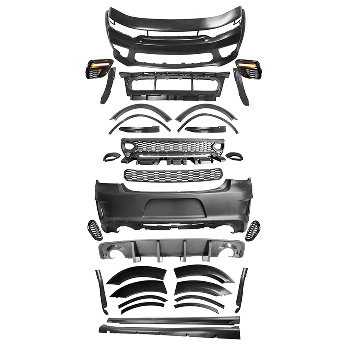 2015-2023 Charger Widebody Rear Bumper Covers W/ SRT Grilles LED ABS