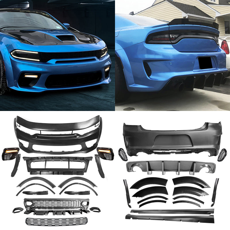 2015-2023 Charger Widebody Rear Bumper Covers W/ SRT Grilles LED ABS
