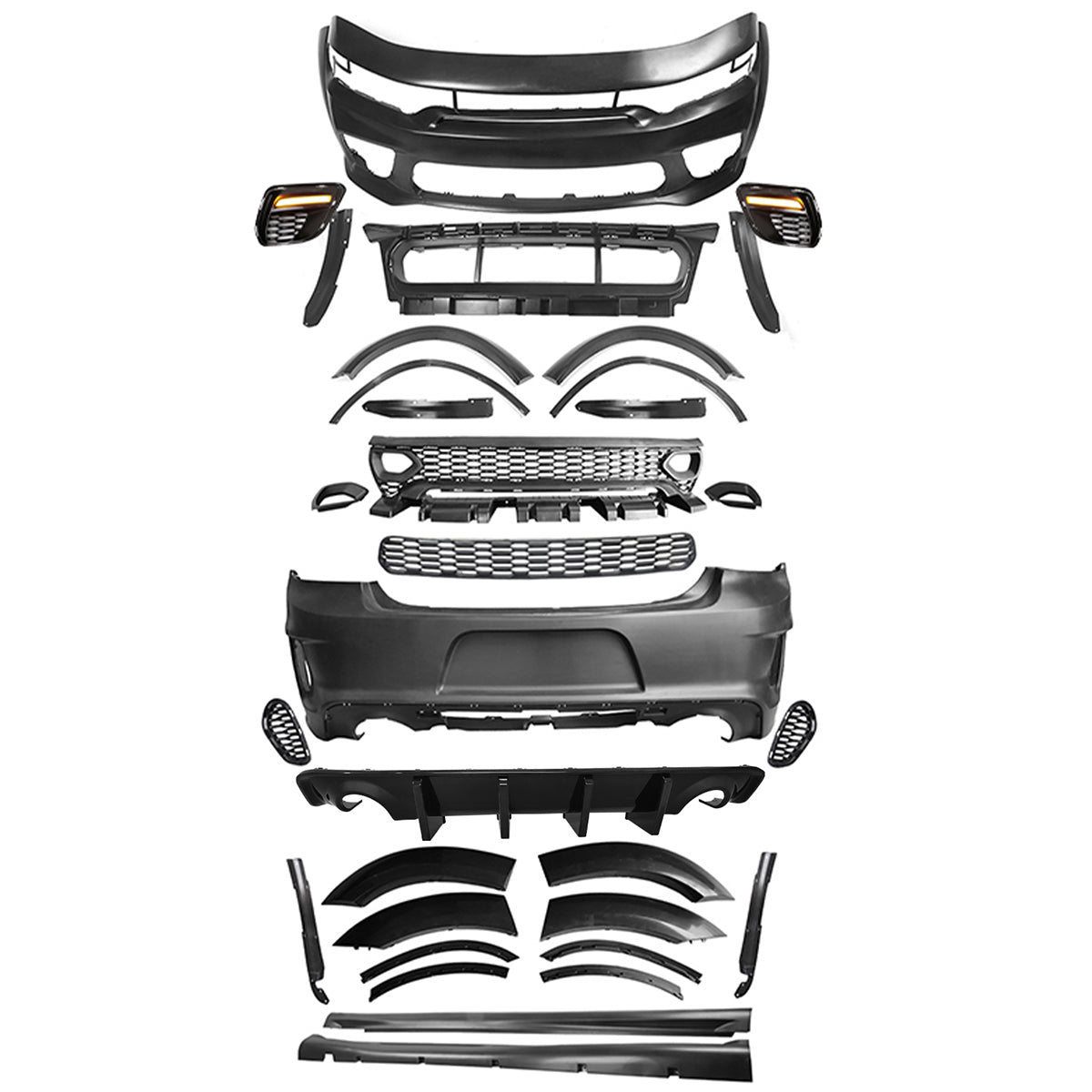2015-2023 Charger IKON Gloss Black Front Rear Bumper Covers LED PP