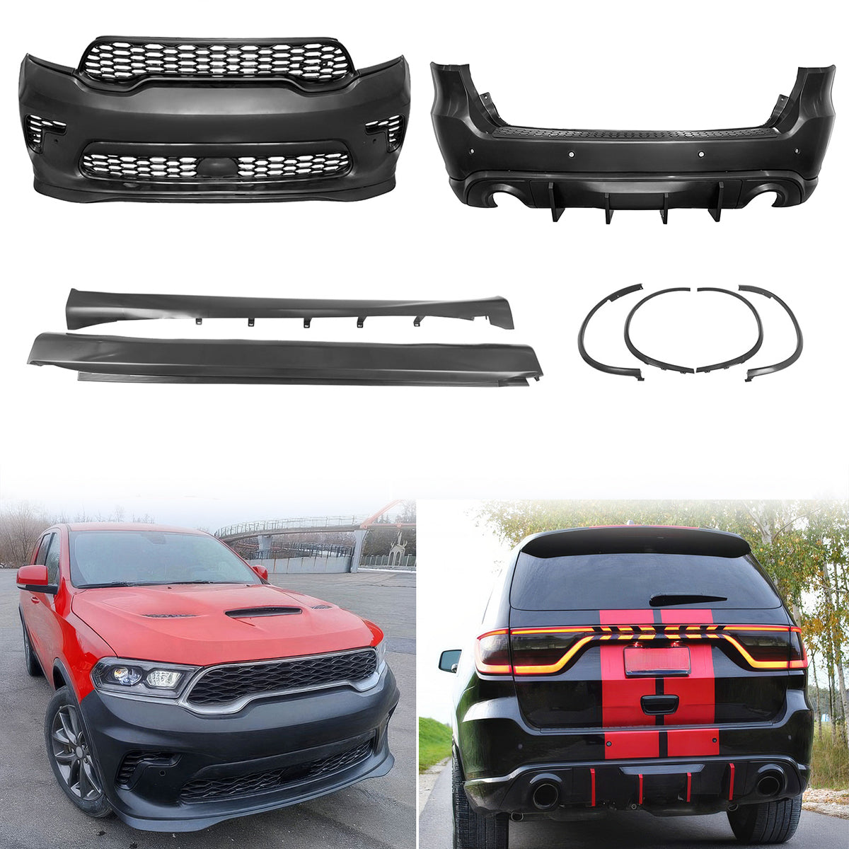 21-24 Dodge Durango Front Rear Bumper Cover Hellcat Style V2 Diffuser