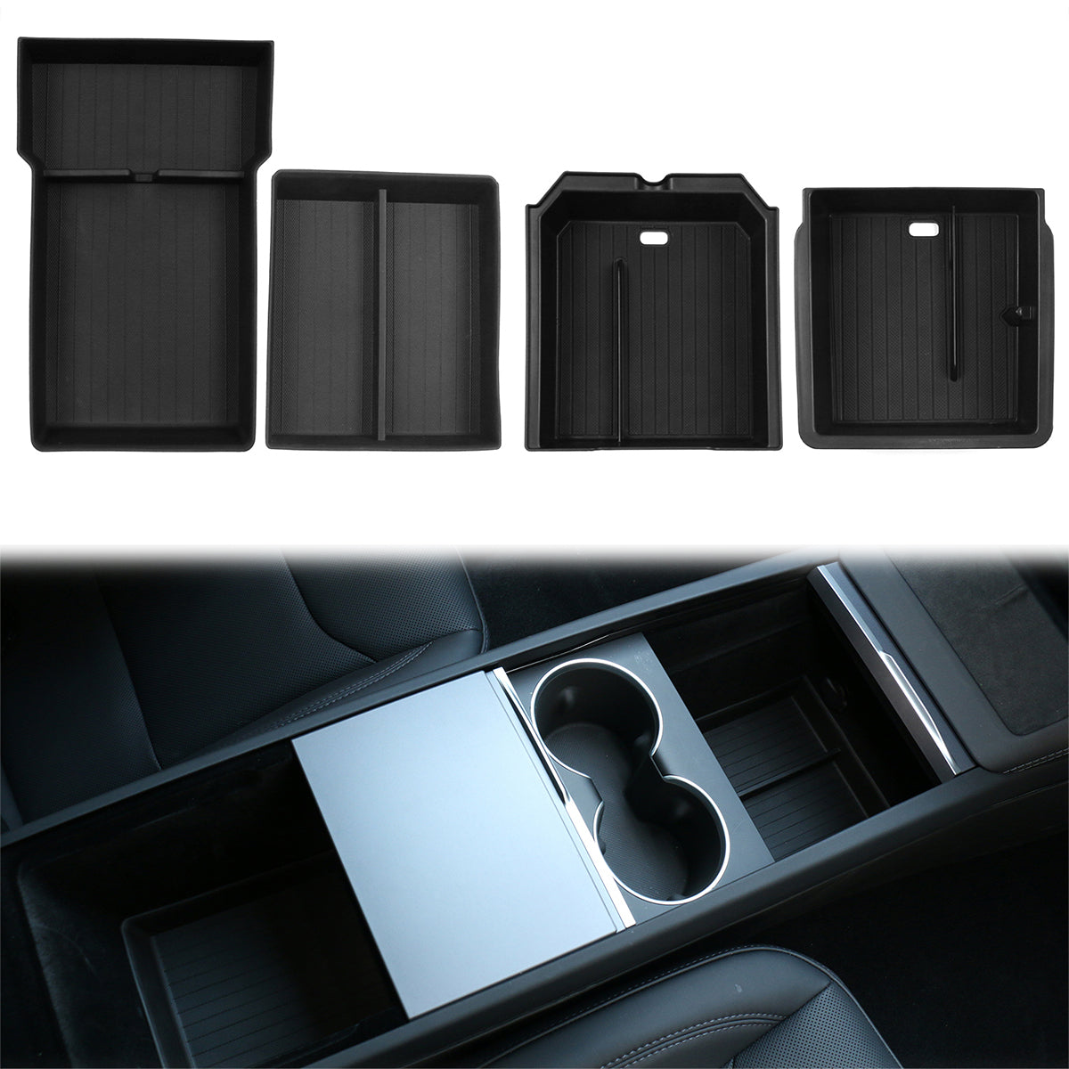 2024-2025 Tesla Model 3 Lower+Upper Center Armrest+Console Storage Box