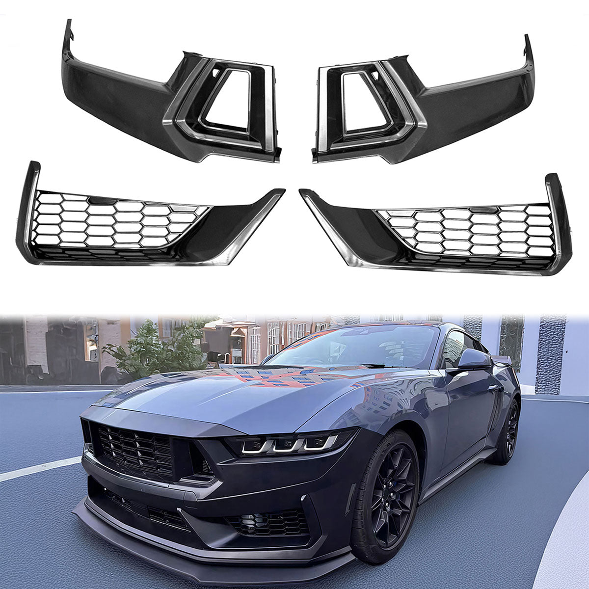 2024-2025 Ford Mustang Dark Horse Front Bumper Upper Lower Grilles ABS