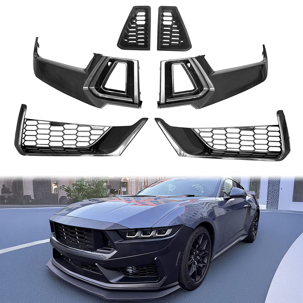 2024-2025 Ford Mustang Dark Horse Front Bumper Mesh Grilles Covers ABS