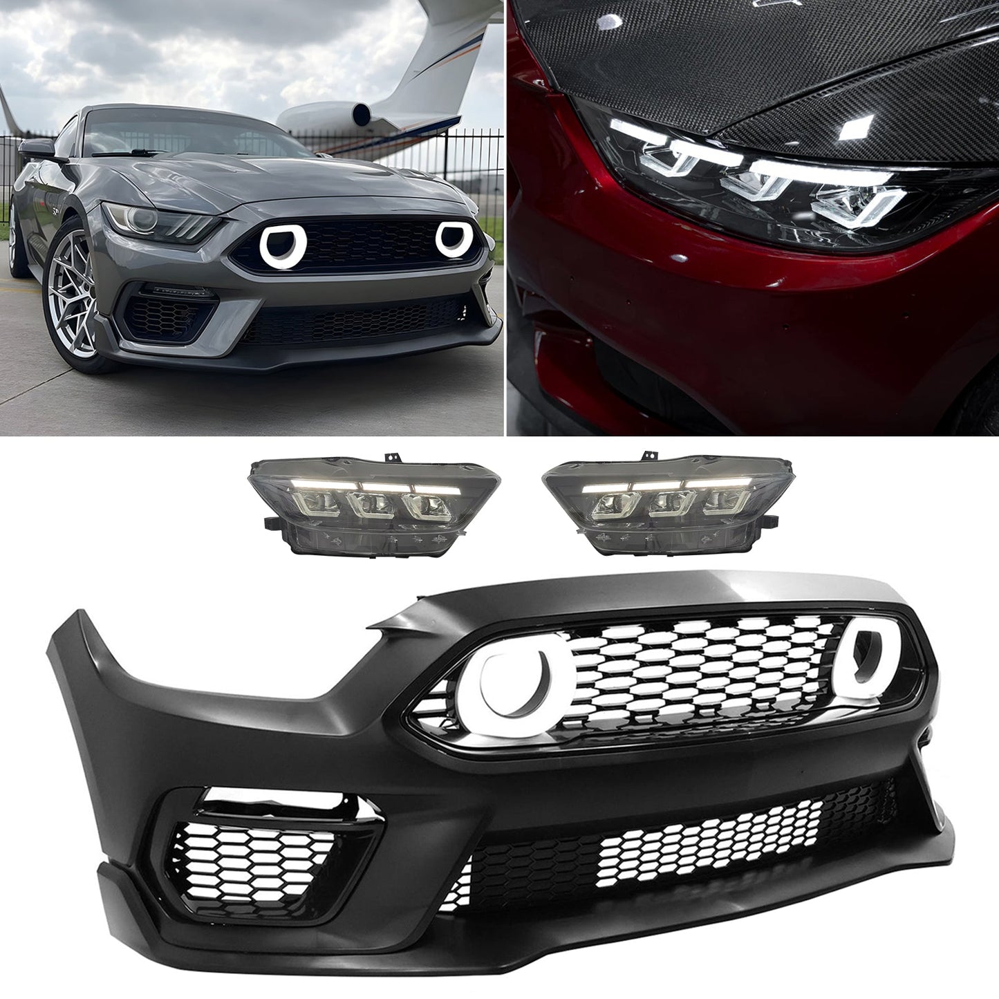 2015-2017 Ford Mustang Front Bumper Cover Led Grille 2024 Headlights