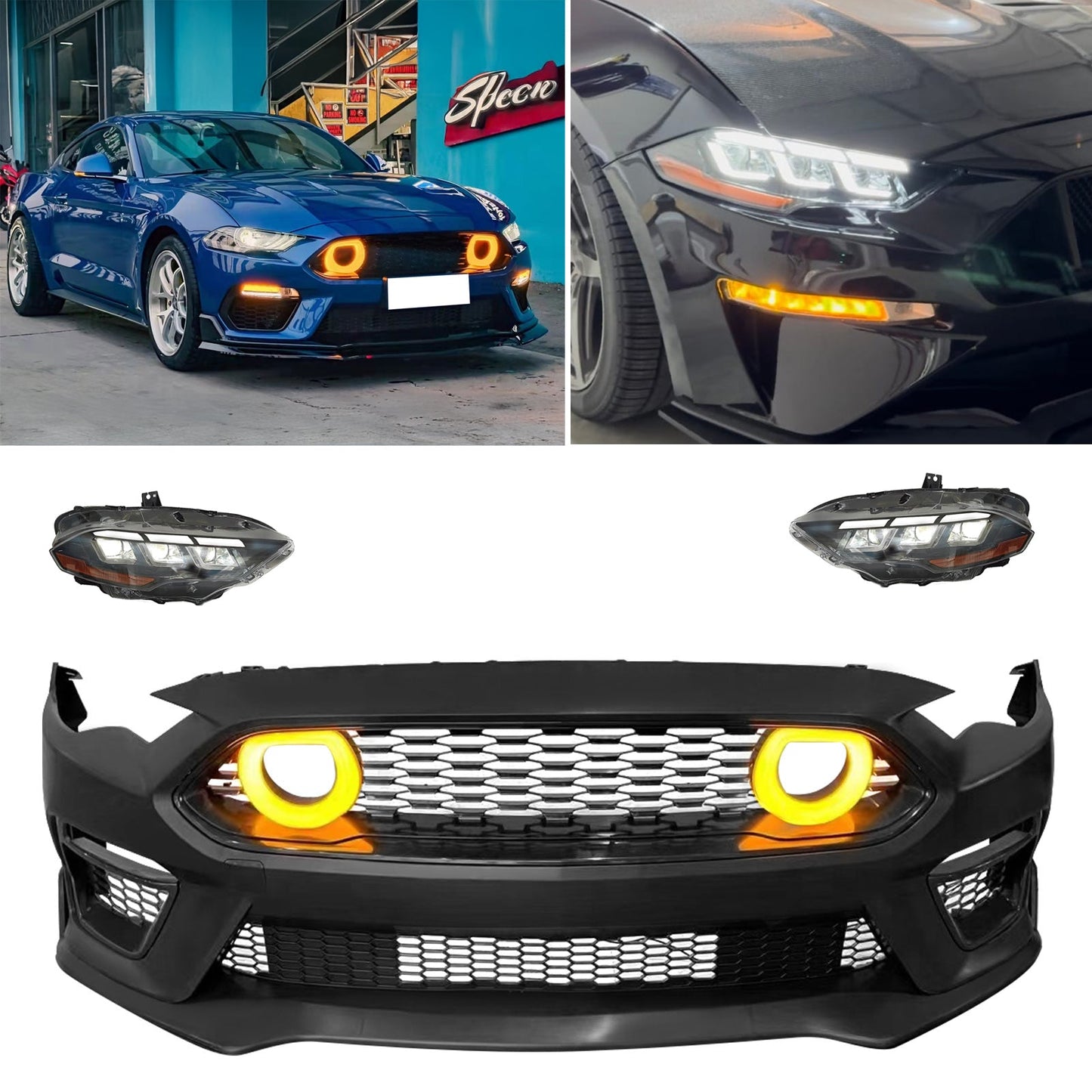 2018-2023 Ford Mustang Mach 1 Front Bumper Cover LED Grille Headlights