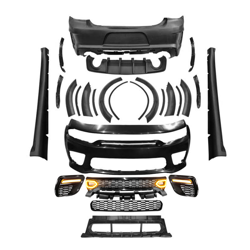 2015-2023 Charger IKON Matte Black Front Rear Bumper Covers LED Grille