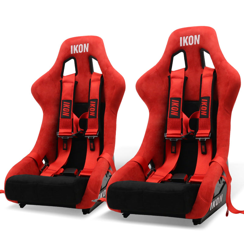 Universal Adjustable Racing Bucket Seats W/4 Point 3" Belt Harness Red
