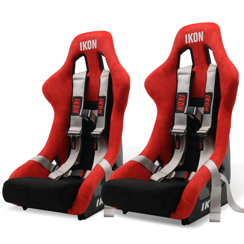 Universal Racing Bucket Seats W/4 Point 3" Belt Harness Grey