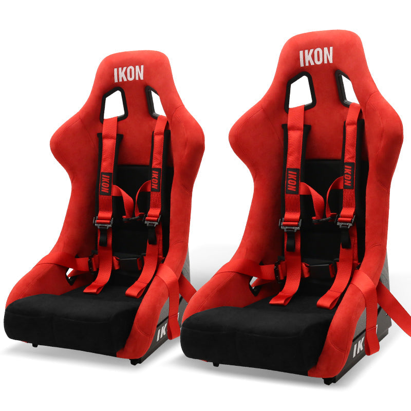 Universal Adjustable Bucket Racing Seats W/4 Point 2" Belt Harness Red