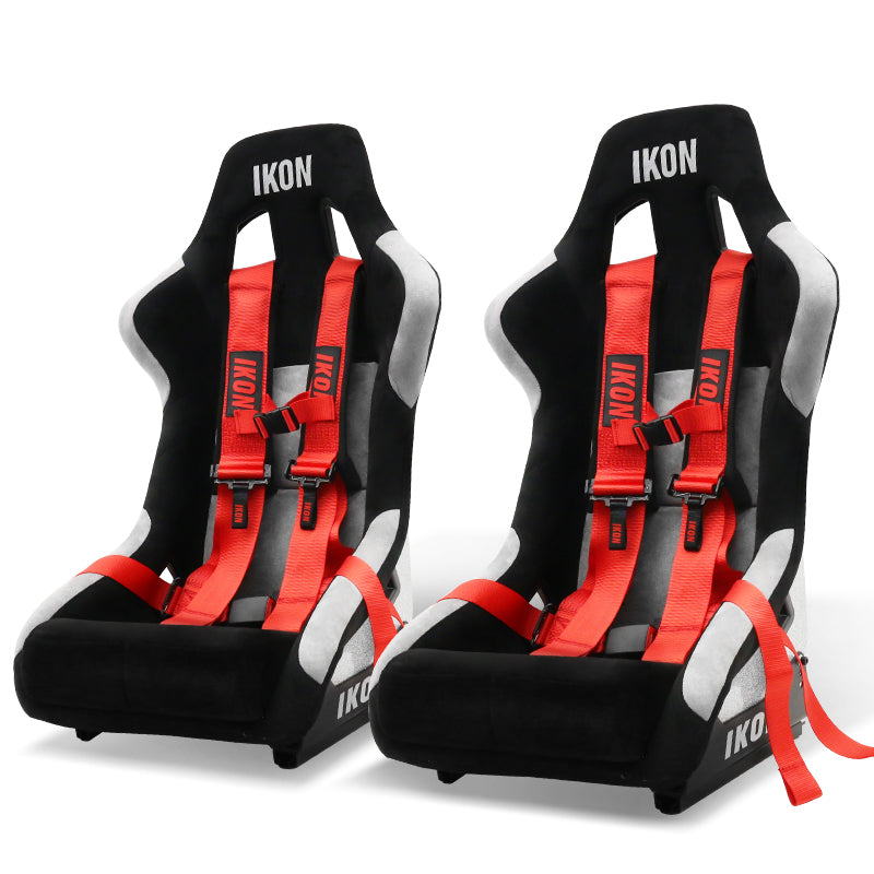 Universal Racing Bucket Seats W/ Slider 4 Point 3" Belt Harness Red