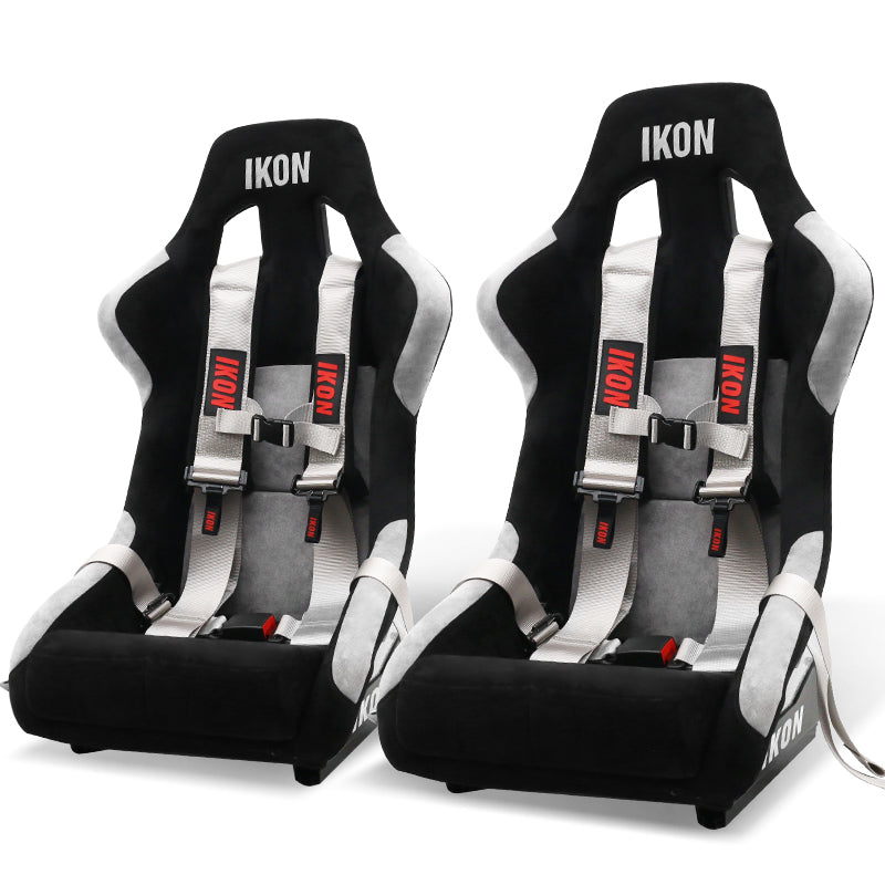 Universal Racing Bucket Seats W/ Slider 4 Point 3" Belt Harness Gray