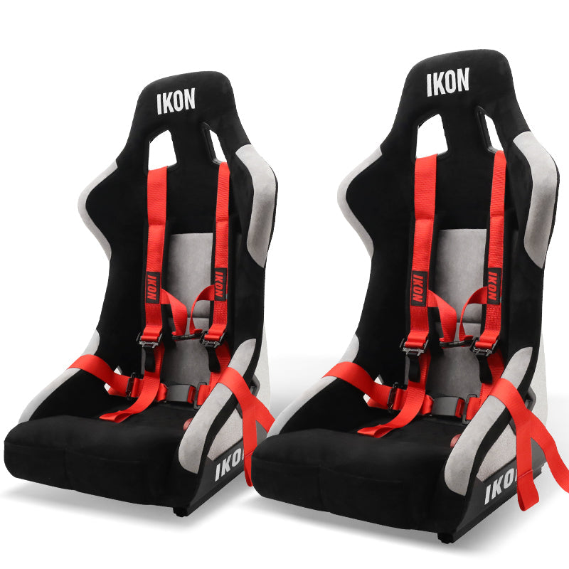 Universal Racing Bucket Seats W/ Slider 4 Point 2" Belt Harness Red