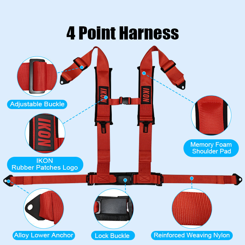 Universal Racing Seat Belt Harness 3" 4 Point Strap Buckle Nylon Red