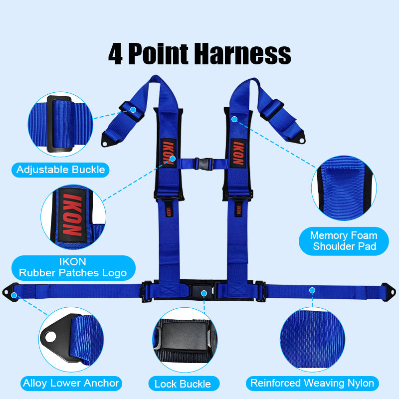 Universal Racing Seat Belt Harness 3" 4 Point Strap Buckle Nylon Blue