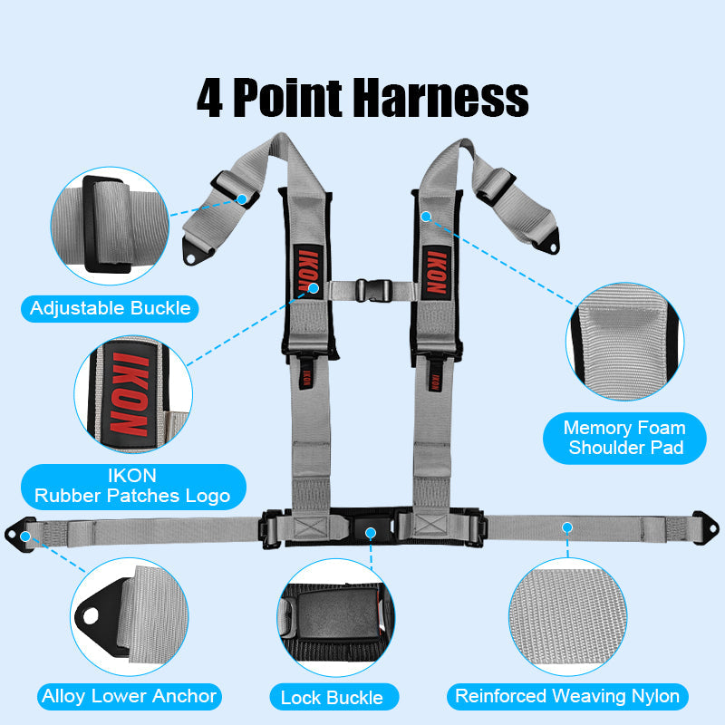Universal Racing Seat Belt Harness 3" 4 Point Strap Buckle Nylon Grey