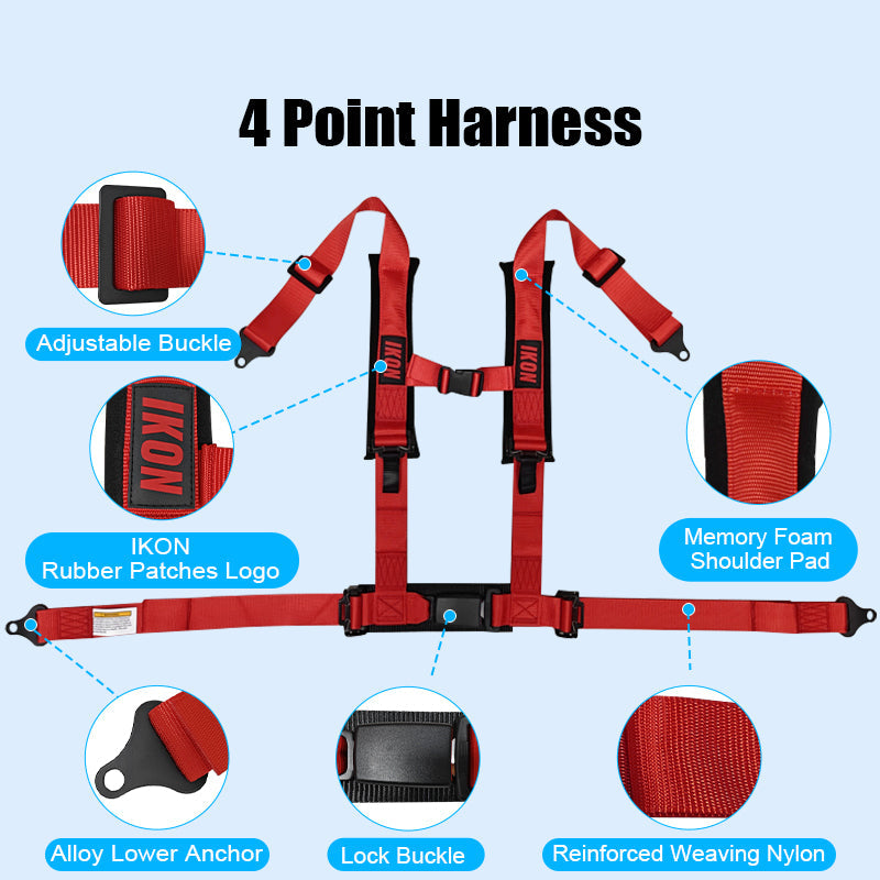 Universal 4 Point Racing Seat Belt Harness 2" Strap Buckle Red
