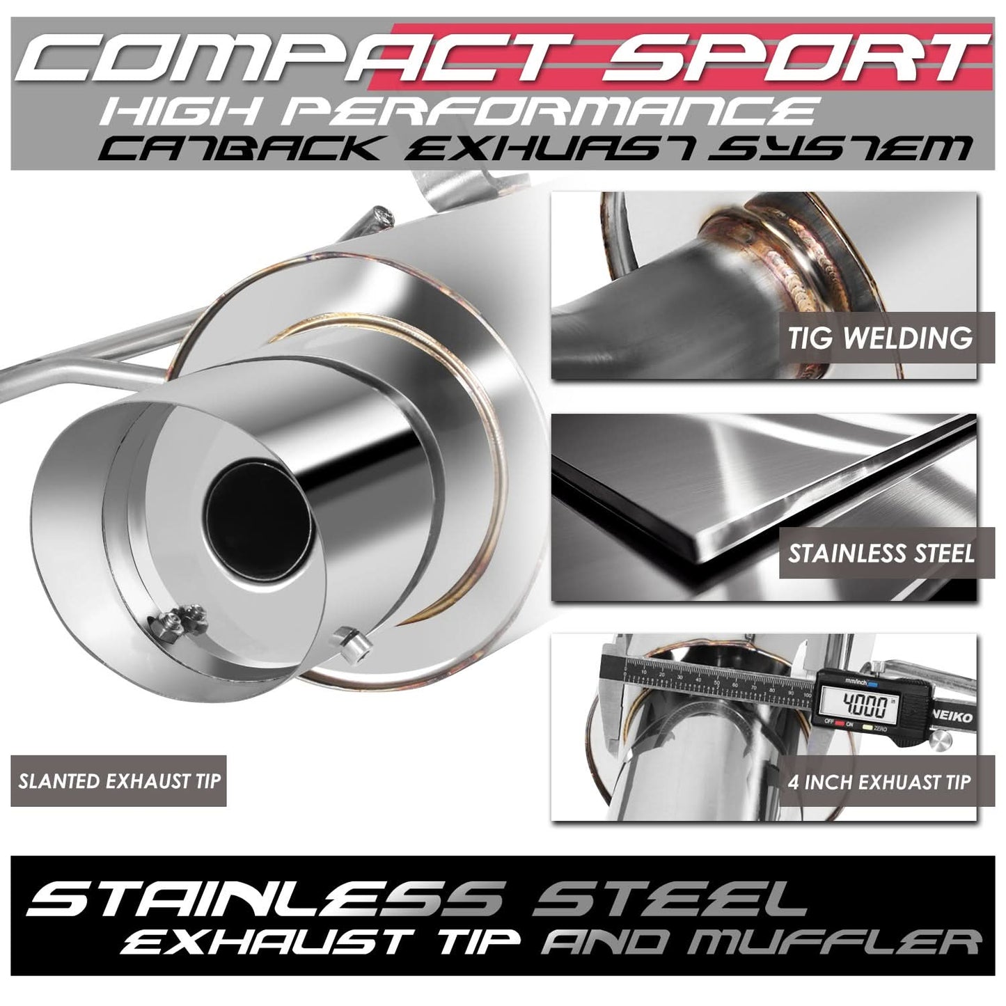 01-06 Chrysler PT Cruiser Catback Exhaust Single Tip Stainless Steel