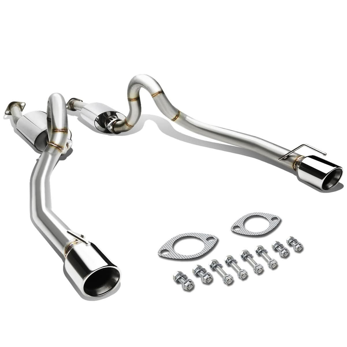 1996-2004 Ford Mustang V8 Dual Rolled Tip Catback Exhaust - Stainless Steel