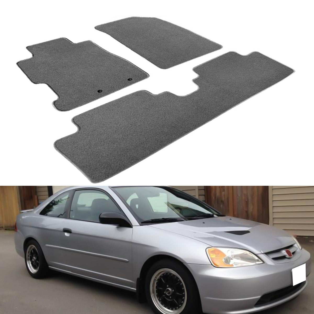 2001-2005 Honda Civic Best Car Floor Mats - 3PC Nylon Set - IKON